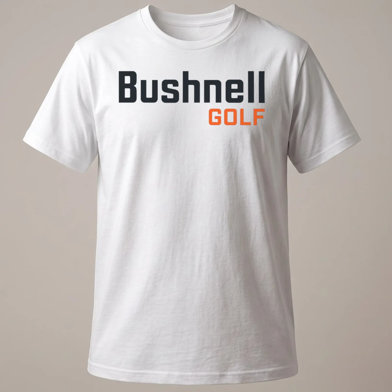 Modern Bushnell Golf logo T-shirt in black, orange, and white — printed on a unisex t-shirt