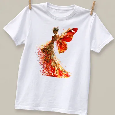 Artistic print of a Butterfly Woman in orange, red, and yellow hues