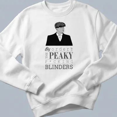 Black and white illustration of Thomas Shelby with Peaky Blinders text — printed on a unisex sweatshirt
