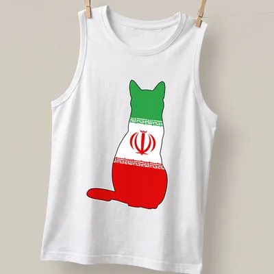 Simple silhouette of a cat in the colors of the Iranian flag: green, white, red. — printed on a tank top