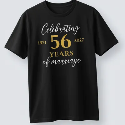 Elegant Anniversary T-shirt with gold and white text celebrating 56 years of marriage