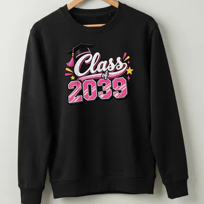 Colorful illustration of a graduation cap with 'Class of 2039' text — printed on a unisex sweatshirt