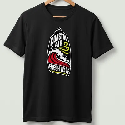 Bold graphic surfing wave t-shirt featuring Coastal Air Fresh Wave text