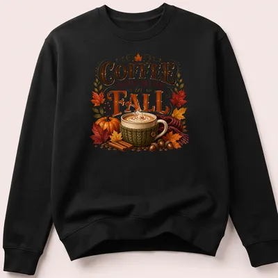 Vintage autumn T-shirt featuring a coffee cup and fall elements — printed on a unisex sweatshirt