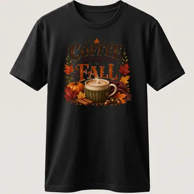 Vintage autumn T-shirt featuring a coffee cup and fall elements