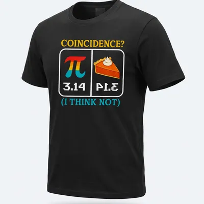 Colorful cartoon graphic of Pi symbol and pie slice with humorous text