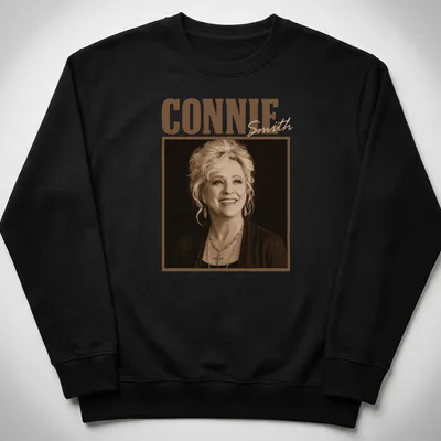 Vintage sepia design of Connie Smith, a country music legend, printed in brown and beige — printed on a unisex sweatshirt