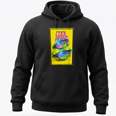 Retro Y2K t-shirt with colorful sunglasses and jelly beans above the text COOL BEANS — printed on a unisex hoodie