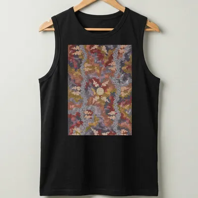 Abstract pattern t-shirt with vibrant colors and dot painting style — printed on a tank top