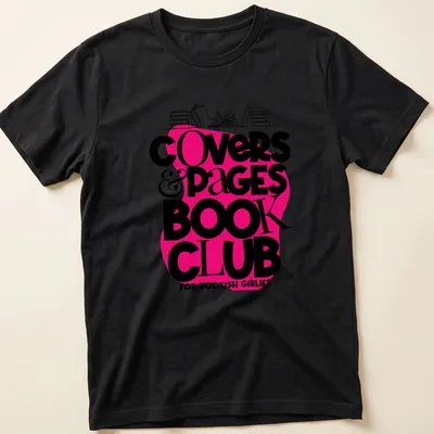 Bold modern typography on a shirt declaring love for book clubs