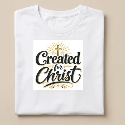 Typography design featuring the text 'Created for Christ' with a Christian cross