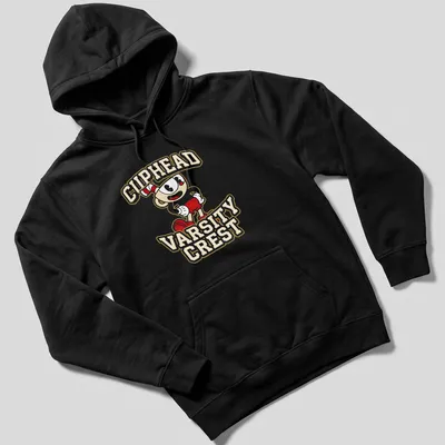 Cuphead Varsity Crest in bold typography on a gamer — printed on a unisex hoodie