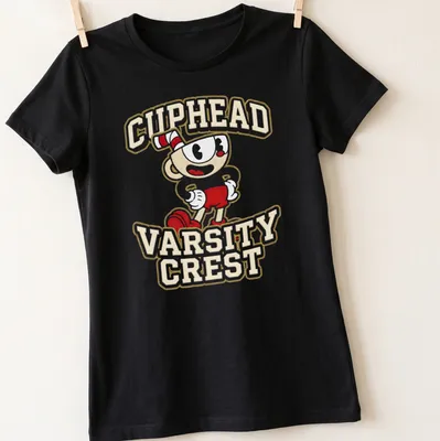 Cuphead Varsity Crest in bold typography on a gamer — printed on a women's shirt