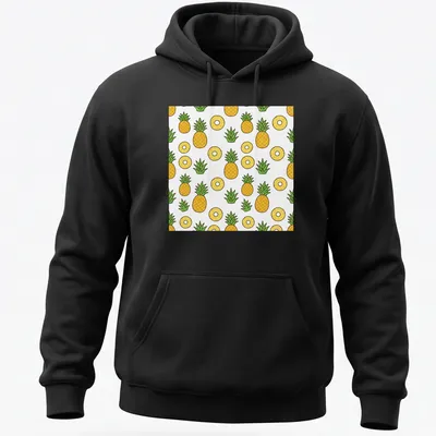 Kawaii pattern of cute pineapples in yellow and green on white. — printed on a unisex hoodie