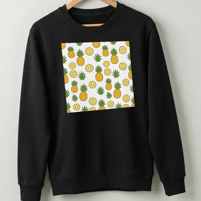 Kawaii pattern of cute pineapples in yellow and green on white. — printed on a unisex sweatshirt