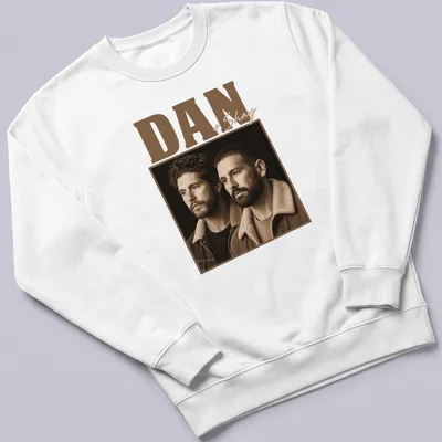 Vintage monochrome tee featuring a portrait of Dan and Shay in earthy tones — printed on a unisex sweatshirt