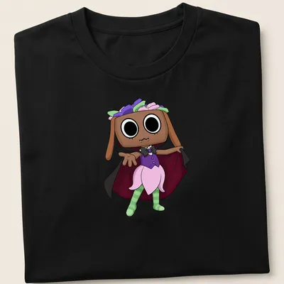 Kawaii cartoon Dandy Bassie character in colorful costume