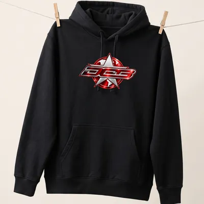 Chrome DCB logo in red and silver on a black boating — printed on a unisex hoodie