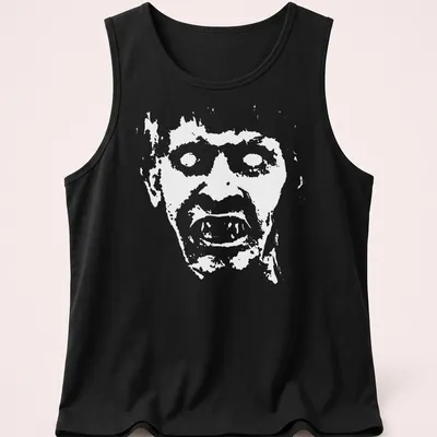 Distressed graphic t-shirt with Nicke Andersson's face and bold text — printed on a tank top