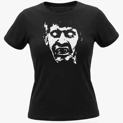 Distressed graphic t-shirt with Nicke Andersson's face and bold text — printed on a women's shirt