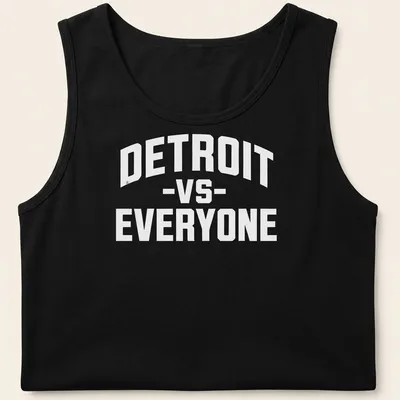 Bold lettering on a tee reads 'Detroit vs Everyone' in white. — printed on a tank top