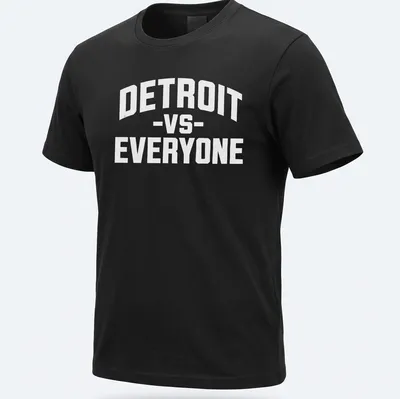 Bold lettering on a tee reads 'Detroit vs Everyone' in white. — printed on a unisex t-shirt