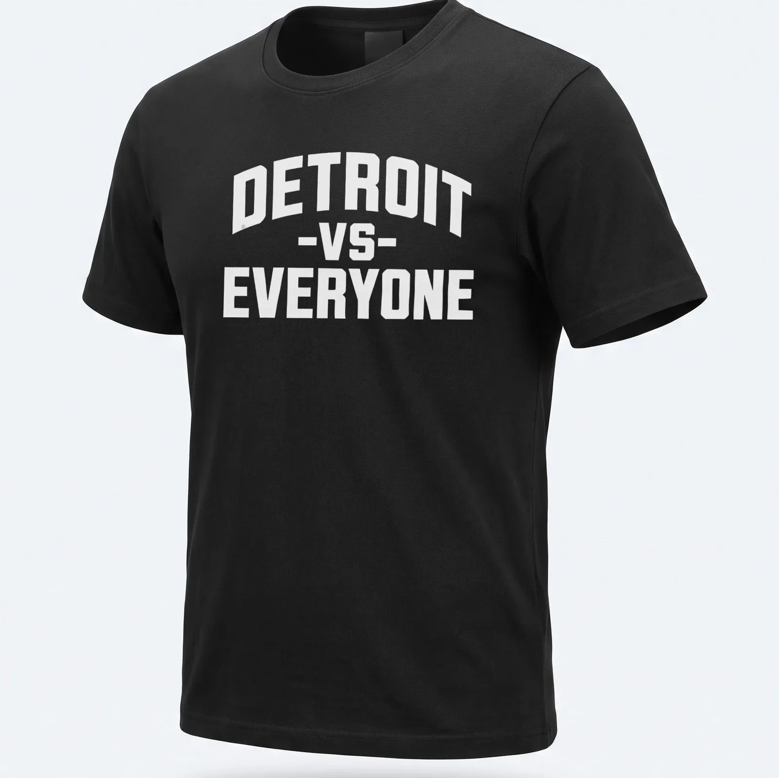 Bold lettering on a tee reads 'Detroit vs Everyone' in white. — printed on a unisex t-shirt