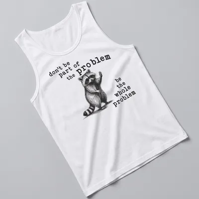 Vintage raccoon illustration with humorous text on a — printed on a tank top