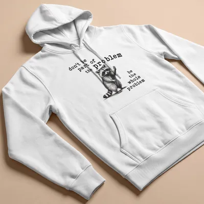 Vintage raccoon illustration with humorous text on a — printed on a unisex hoodie