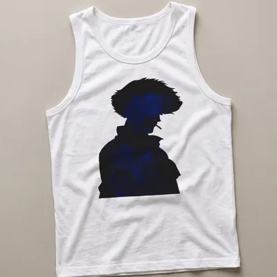 Playful blue doodle silhouette of a person on a black background — printed on a tank top