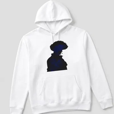 Playful blue doodle silhouette of a person on a black background — printed on a unisex hoodie