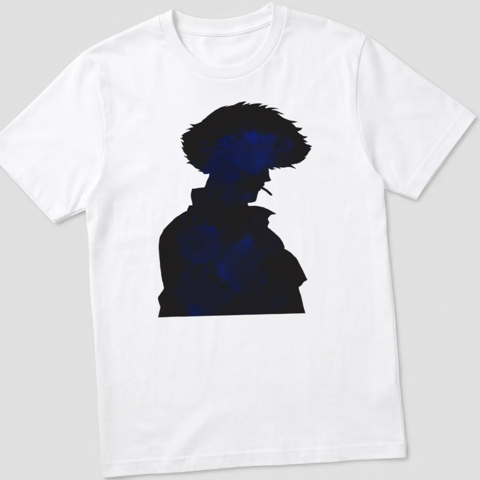 Playful blue doodle silhouette of a person on a black background — printed on a unisex t-shirt