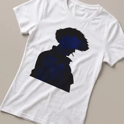 Playful blue doodle silhouette of a person on a black background — printed on a women's shirt