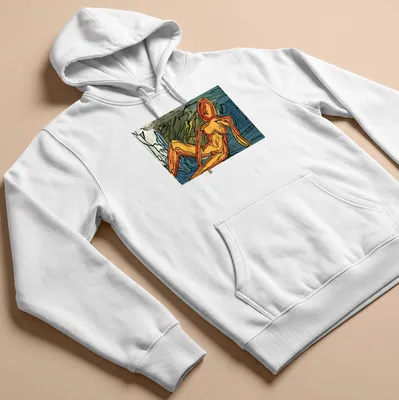 Abstract expressionist print with the word 'Dwaalhaas' and colorful figure — printed on a unisex hoodie
