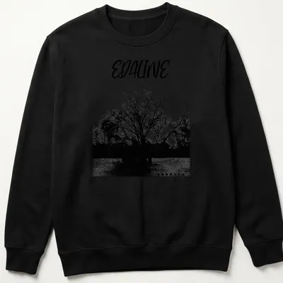 Black and white silhouette of a tree with 'EDALINE' printed above. — printed on a unisex sweatshirt