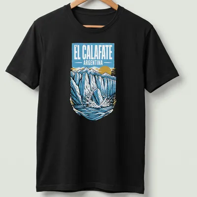 Vintage landscape design of glaciers with El Calafate text in blue and yellow