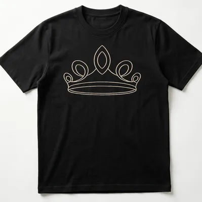 Illustration of an elegant tiara in gold, white, and light beige on a T-shirt.