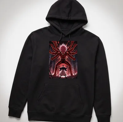 Manga scene featuring demonic figures and a boy in red, black, and white — printed on a unisex hoodie