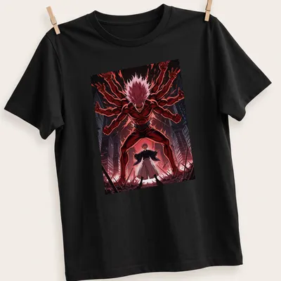 Manga scene featuring demonic figures and a boy in red, black, and white