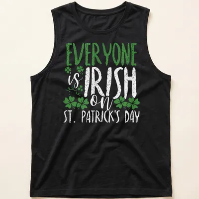 Vintage distressed T-shirt featuring shamrock and St. Patrick's Day text — printed on a tank top