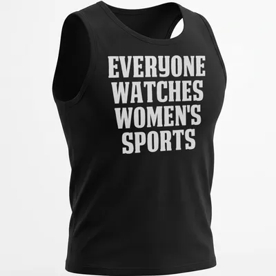 Bold typography t-shirt featuring the phrase 'Everyone Watches Sports' in black and white. — printed on a tank top