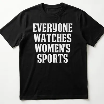 Bold typography t-shirt featuring the phrase 'Everyone Watches Sports' in black and white.