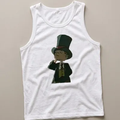 Cartoon of a cat named Fancy Carl wearing a top hat in vivid colors — printed on a tank top