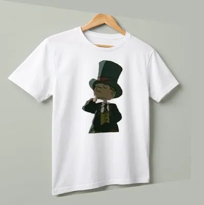 Cartoon of a cat named Fancy Carl wearing a top hat in vivid colors — printed on a unisex t-shirt (angled view)