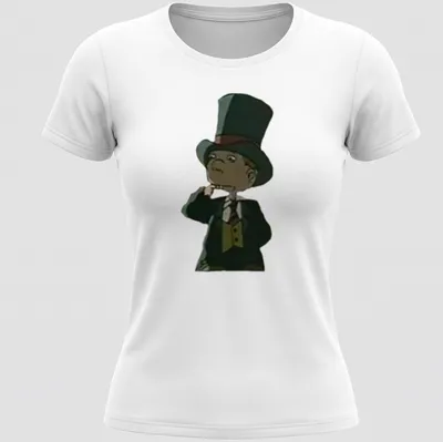 Cartoon of a cat named Fancy Carl wearing a top hat in vivid colors — printed on a women's shirt