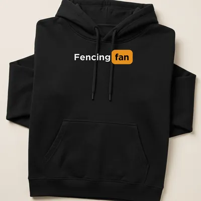 Fencing Fan t-shirt with bold typography in black, orange, and white — printed on a unisex hoodie