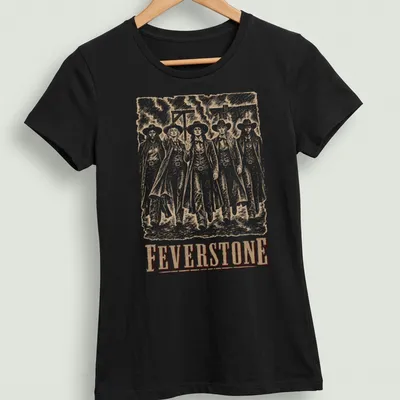 Vintage western Feverstone Outlaws t-shirt showcasing bold text and outlaw imagery — printed on a women's shirt
