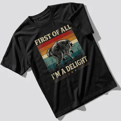 Vintage distressed t-shirt featuring a playful raccoon and humorous text.