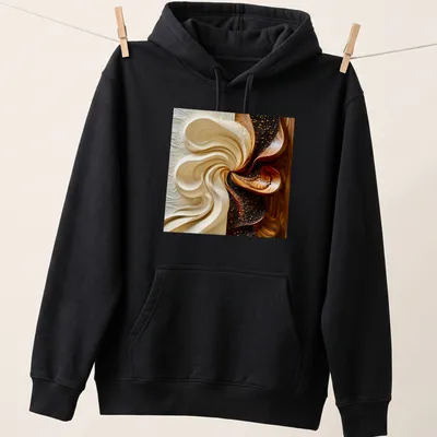 Abstract flowing patterns in brown, gold, cream, and white on a modern — printed on a unisex hoodie