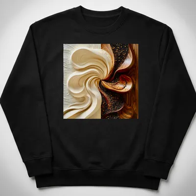 Abstract flowing patterns in brown, gold, cream, and white on a modern — printed on a unisex sweatshirt